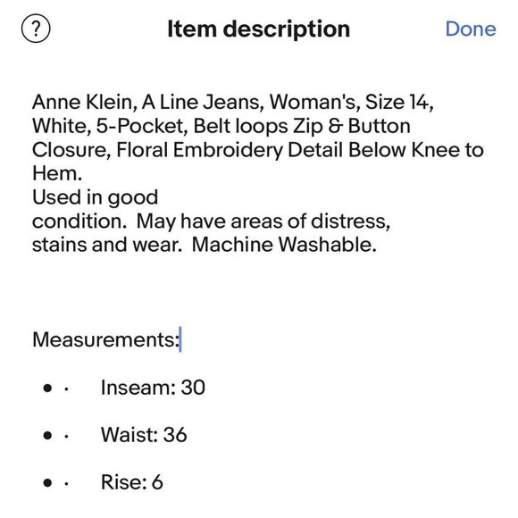 Anne Klein Jeans Womens 14 White 5 Pocket Jeans Embroidery detail at Hem - Picture 14 of 14